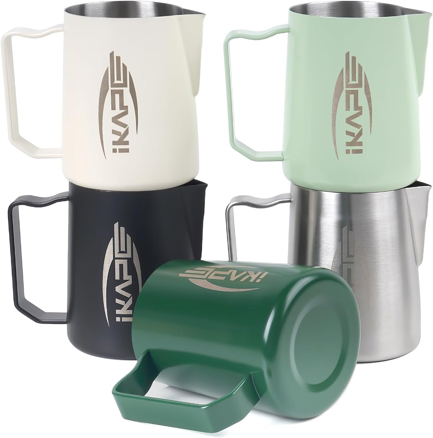 IKAPE Espresso Milk Pitcher, Espresso Steaming Pitcher with Sharp Spout for Espresso Barista Tool, 15.4 oz/450ml Milk Frothing Jug (Light Green)