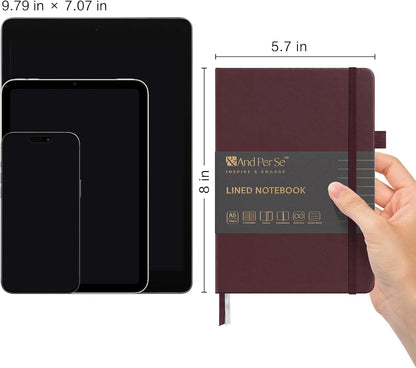 &And Per Se Lined Journal Notebook (5 Packs), 160 Pages, A5 5.7 x 8 inches College Ruled Thick Paper Notebook Journals for Writing, Hardcover Notebooks for Women Men Office School (Dark Red)