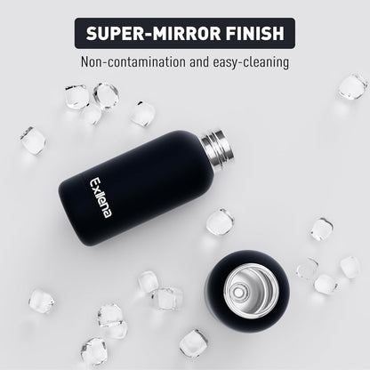 Small Water Bottle 12oz with Clip, Double Wall Stainless Steel Vacuum Small Insulated Water Bottle Keeps Drinks Cold 24 Hrs/Hot 12 Hrs for Kids Handbag School BPA Free (Black)