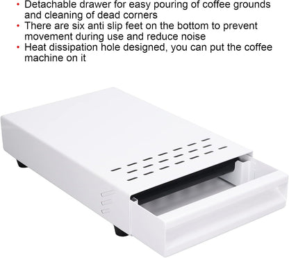 Coffee Knock Box Drawer, Stainless Steel Espresso Knock Box with Six Non Slip Feet, Removable Rubber Lever, Coffee Ground Container, for Household Shop (White)