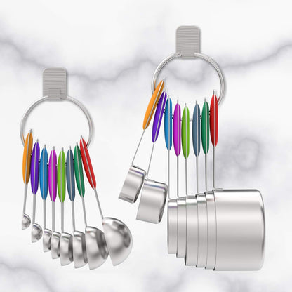 Measuring Cups & Spoons Set of 16, Wildone Premium Stainless Steel Measuring Cups and Measuring Spoons with Colored Silicone Handle, Including 8 Nesting Cups, 8 Spoons, for Dry and Liquid Ingredient