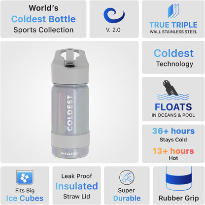 Coldest Insulated Water Bottle with Straw Lid - Stainless Steel Metal Insulated Bottle for Men & Women (Supernova Silver Glitter, 14 oz)