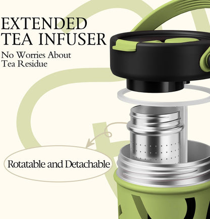 GOOM 20 oz Spill Proof Tumbler with Lid and Straw, Top Handle, Extended Tea Infuser, 6-Layer Insulation 18/10 Stainless Steel, Christmas Gifts for Mom Women Man Her, Teacher Gifts - Green