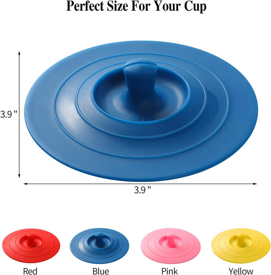 Silicone Cup Covers (Set of 4) ， Multicolored Silicone Lids for Mugs, Cups, Tea Pots,Flexible Mug Covers，Hot Cup Lids for Coffee & Tea