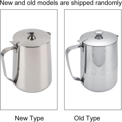 Stainless Steel Milk Frothing Pitcher, Stainless Steel Coffee Cup Mug Milk Frothing Pitcher Jug with Lid for Latte Coffee Art for Office Kitchen with handle(2000ml)
