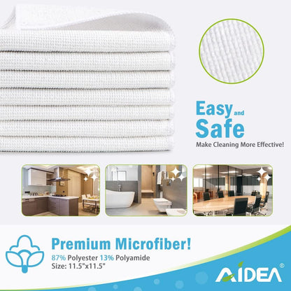 AIDEA White Microfiber Cleaning Cloth 24PK, Absorbent Cleaning Rags for Housekeeping, Lint Free, Scratch Free Wash Cloths, Microfiber Towels, Dish Towels White, Bar Rags, 11.5"x 11.5"