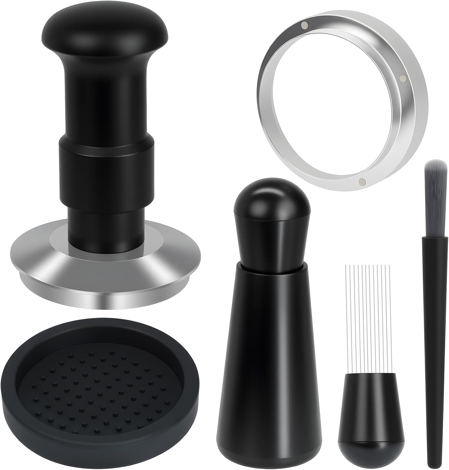 51mm Espresso Tamper Set, 5-IN-1 Espresso Accessories Kit with Coffee Tamper, WDT Tool, Dosing Funnel, Non-slip Mat and Cleaning Brush