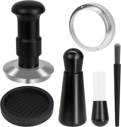 51mm Espresso Tamper Set, 5-IN-1 Espresso Accessories Kit with Coffee Tamper, WDT Tool, Dosing Funnel, Non-slip Mat and Cleaning Brush