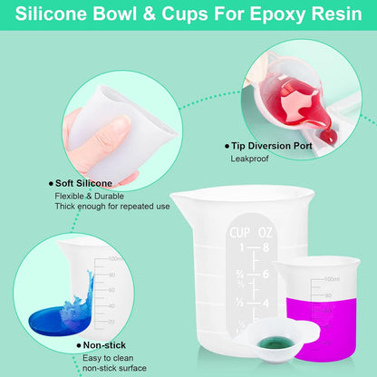 7 PCS Silicone Measuring Cups Kits,1 PCS 250ml Silicone Cups,4 PCS 100ml Non-Stick Mixing Cups,2 PCS 10ml Silicone Mold Cup Dispenser, for Casting Moulds,Jewelry Making,DIY,Crafts
