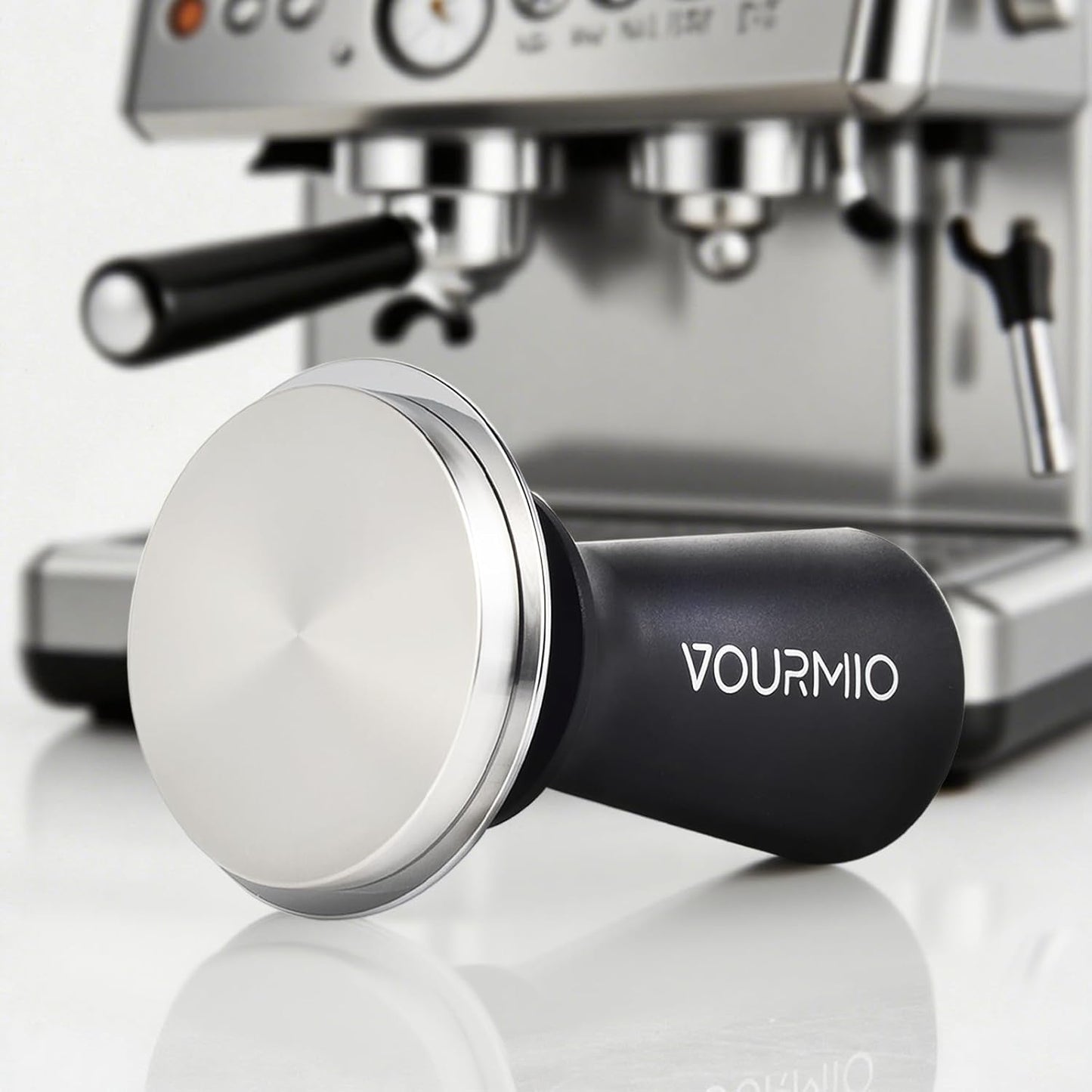 58mm Espresso Tamper - Spring-Loaded Coffee Tamper with Flat Stainless Steel Base, Compatible with Breville 58mm Portafilter Basket, Professional Barista Accessories, Black