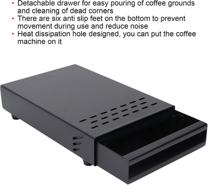 Zerodis Coffee Knock Box, Thick Stainless Steel Plate Coffee Ground Knock Container Detachable Drawer Type Coffee Powder Box Non Slip Feet Design Knock Box Drawer (Black)