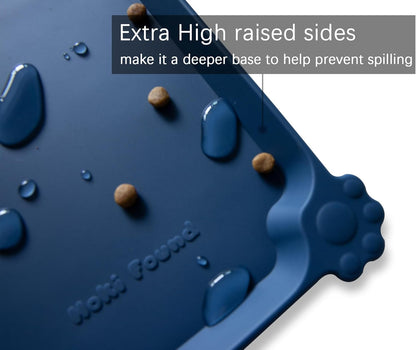 Hoki Found X-Large Silicone Pet Food Mats - Non Slip Dog Cat Bowl Placemats - Waterproof Dog Cat Food Mats - Suitable for Carpet - Indigo Ink