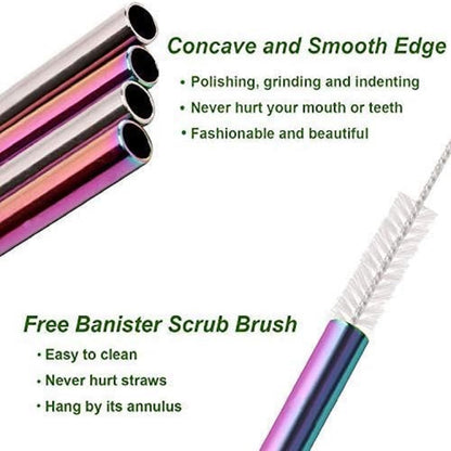 VEHHE Metal Straws Drinking Straws 10.5" Stainless Steel Straws Reusable 8 Set - Ultra Long Rainbow Color-Cleaning Brush for 20/30 Oz for Yeti