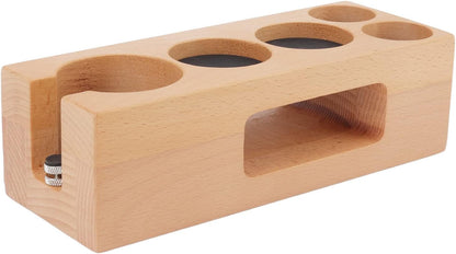 Tamping Station, Tamper Station, Wooden Coffee Portafilter Holder, 5 Hole, With Mat, for Cafes, Home, Kitchens
