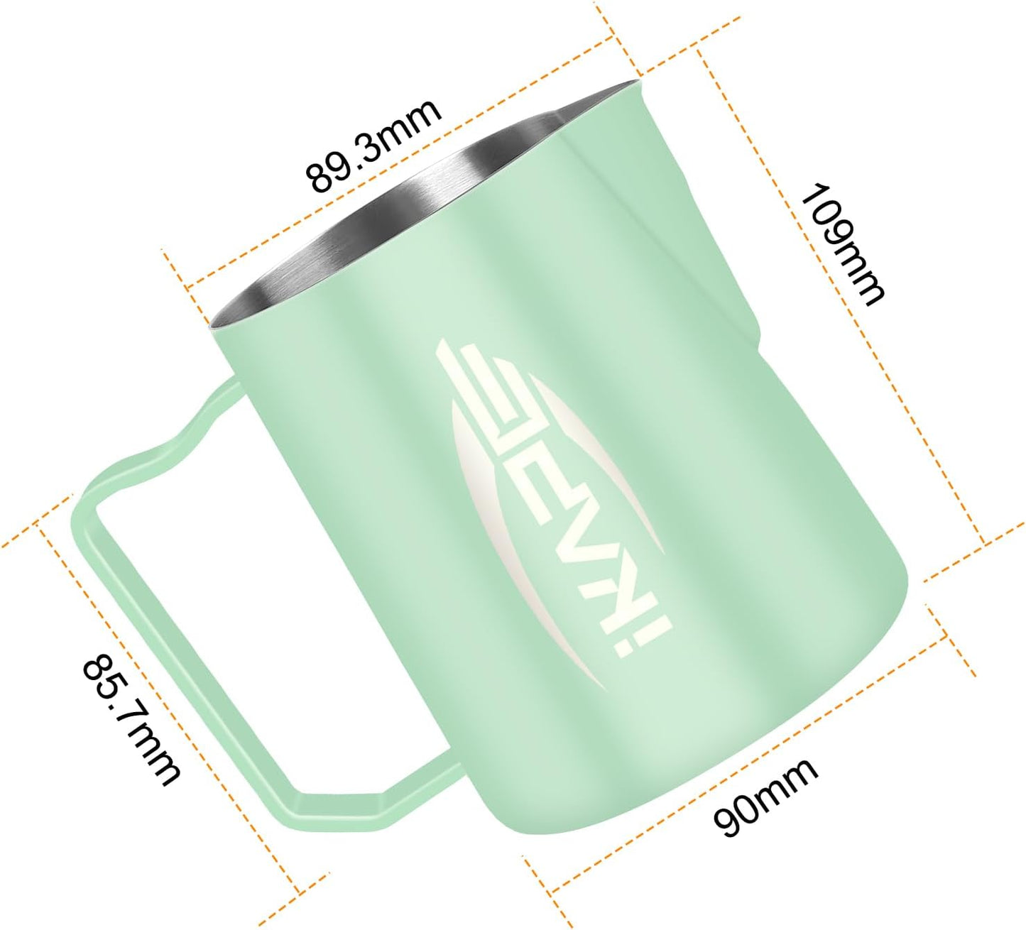 IKAPE Espresso Milk Pitcher, Espresso Steaming Pitcher with Sharp Spout for Espresso Barista Tool, 20.3 oz / 600ml Milk Frothing Jug (Light Green)