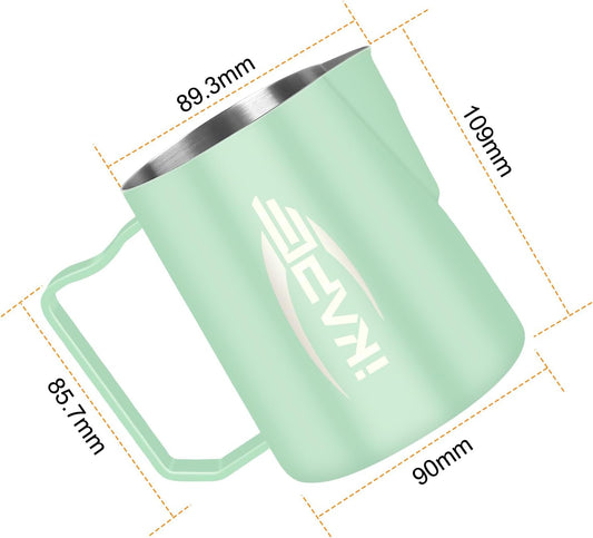 IKAPE Espresso Milk Pitcher, Espresso Steaming Pitcher with Sharp Spout for Espresso Barista Tool, 20.3 oz / 600ml Milk Frothing Jug (Light Green)