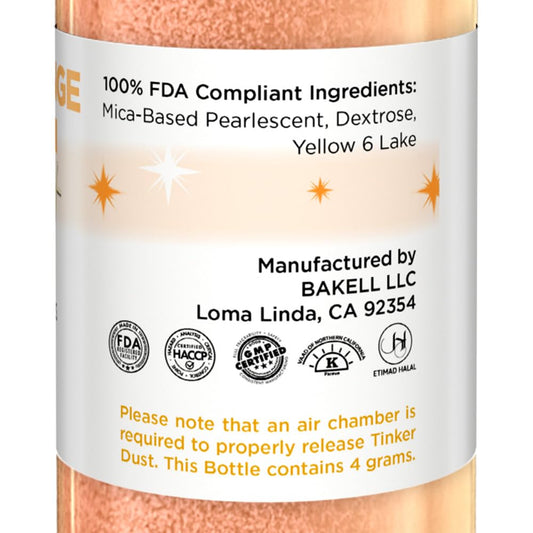 Bakell - Creamsicle Orange Tinker Dust (4g, 1x Mini Spray Pump) Edible Glitter for Food, Desserts, and Beverages!