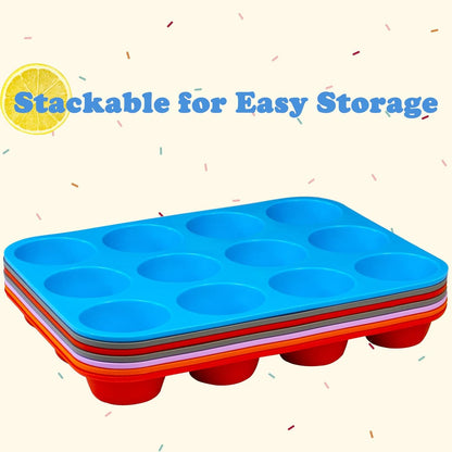 12 Cups Silicone Mini Muffin Pan Set, Nonstick Mini Cupcake Pans, BPA Free Small Muffin Tin for Baking, Set of 2 (Red+Red)