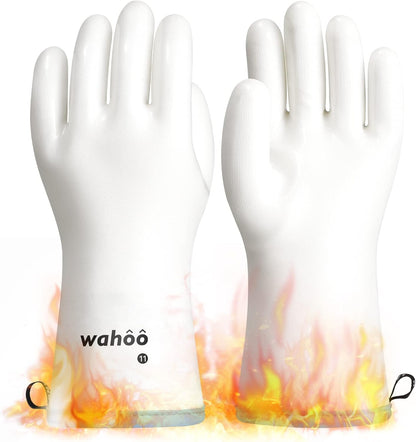 LANON Protection wahoo Liquid Silicone Smoker Oven Gloves, Food-Contact Grade, Heat Resistant Gloves for Cooking, Grilling, Baking, White, XXL/11