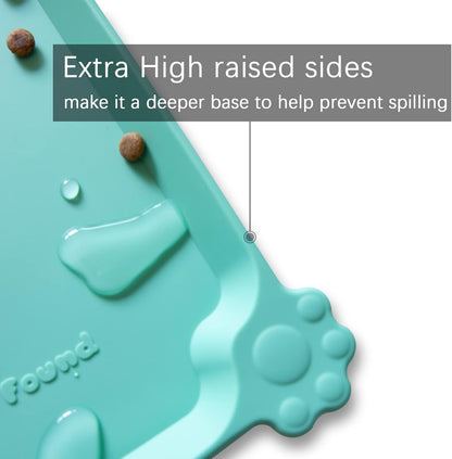 Hoki Found L Silicone Non Slip Pet Food Mats - Cat & Dog Bowl Placemats - Waterproof Feeding Mats for Carpet - Cool Mint