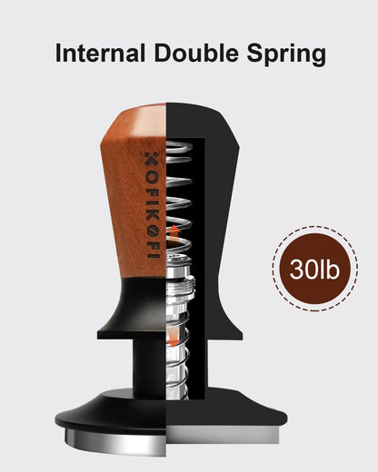 58mm Espresso Tamper, Coffee Tamper with 30lbs Spring Loaded, Espresso Coffee Tamper with Stainless Steel Ripple Base and Rosewood Handle Fits for E61,Breville and All 58mm Espresso Machines