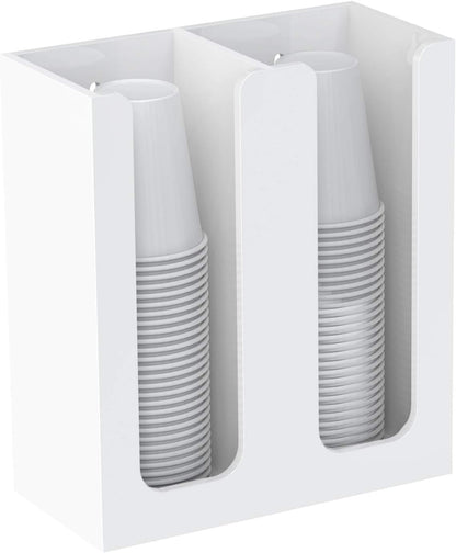 Richboom Acrylic Coffee Cup and Lid Storage Organizer Holder, 2 Compartments, White