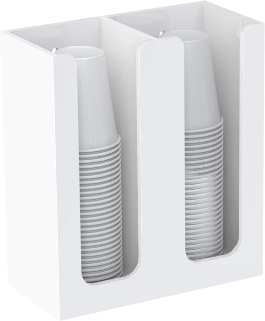 Richboom Acrylic Coffee Cup and Lid Storage Organizer Holder, 2 Compartments, White