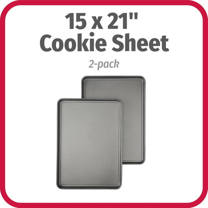 GoodCook Everday Nonstick Carbon Steel 15” x 21” Baking Sheet Set, 2 Pack – Extra-Large Carbon Steel Cooking Pans, Bakeware Set, Cookie Sheets for Baking, Oven Pan Set