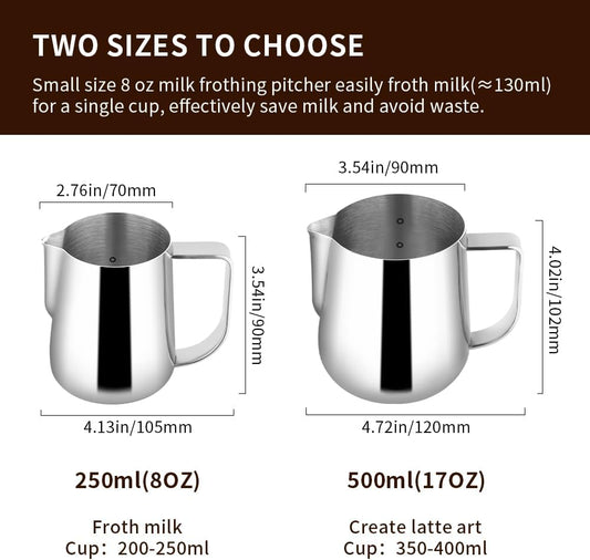 watchget Milk Frothing Pitcher 500ml/17oz Stainless Steel Espresso Steaming Pitcher Milk Coffee Cappuccino Latte Art Barista Steam Pitcher Milk Frothing Jug