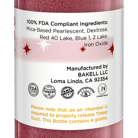 Bakell - Christmas Red Tinker Dust (4g, 1x Mini Spray Pump) Edible Glitter for Food, Desserts, and Beverages!