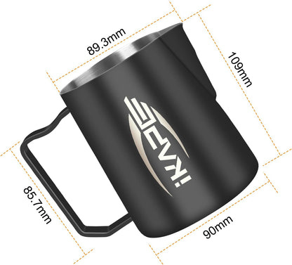 IKAPE Espresso Milk Pitcher, Espresso Steaming Pitcher with Sharp Spout for Espresso Barista Tool, 20.3 oz / 600ml Milk Frothing Jug (Black)