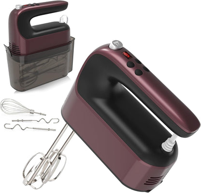 9-Speed Digital Hand Mixer Electric, 400W Powerful DC Motor, Baking Mixer Handheld with Snap-On Storage Case, 5 Stainless Steel Accessories, Flat Beaters, Dough Hooks, Whisk (Grape Purple)