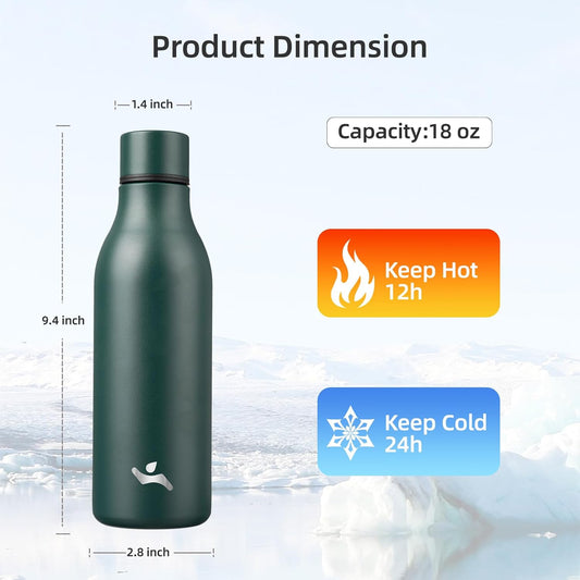 Insulated Water Bottle with Strap,18 oz Double Wall Stainless Steel Vacuum Bottles Metal Water Flask,Army Green