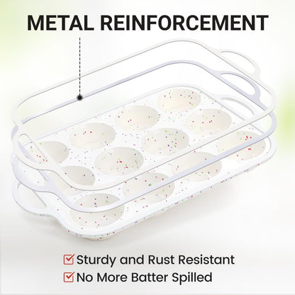 Silicone Muffin Pans for Baking, Metal Reinforced Frame Jumbo 6 Cups & Regular 12 Cups Cupcake Pan Nonstick Muffin Pan for Homemade Baking Easy to Handle