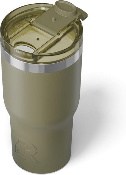 RTIC 20oz Essential Tumbler with Lid, Insulated, Stainless Steel, Metal, Double Wall Vacuum-Insulation, Ceramic Lined, Travel Cup for Iced Coffee, Tea, Hot and Cold Drink, Olive