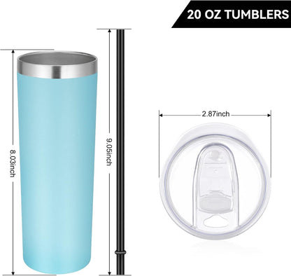 VEGOND Stainless Steel Skinny Tumbler, 20 oz Vacuum Insulated Tumbler with Lid and Straw, Double Wall Coffee Cup, Travel Mug for Cold Hot Drinks, Blue 1 Pack