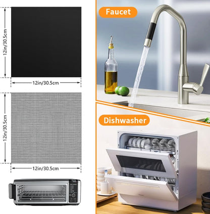 for Ninja Reusable Air Fryer Liners 12x12inch, Oven Liner for Bottom of Toaster Oven, 3x Liners + 3x Mesh Sheets, Non-Stick Baking/Microwave/Grill Mat,450°F,Pre-Cut Square for SP101/SP201/SP301/SP351