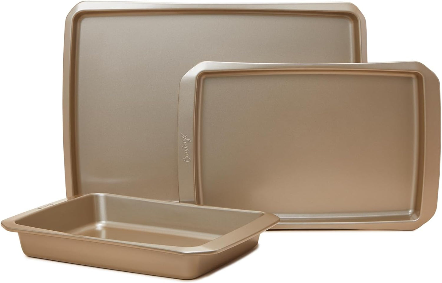 Cravings Bake-Anything 3-Piece Sheet Pan Set, Nonstick Steel Baking Sheets for Pizza, Cake, and Cookie Baking, Oversized, Medium, and Small Pans – Kitchen Essentials by Chrissy Teigen