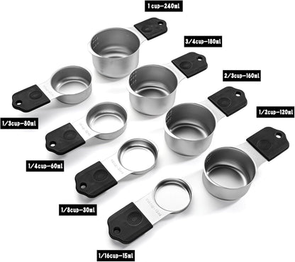 Measuring Cups and Spoons Set Including 8 Stainless Steel Magnetic Measuring Cups 8 Double Sided Magnetic Measuring Spoons with 1 Leveler for Dry and Liquid Ingredients