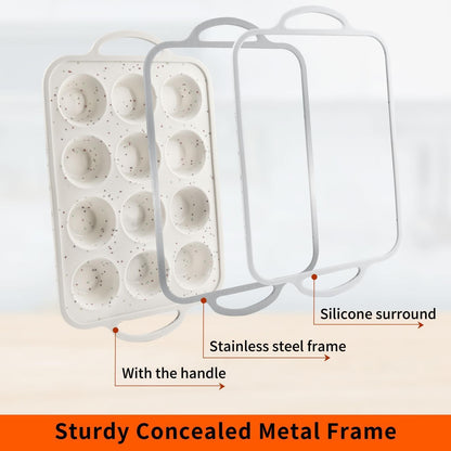 2Pack Silicone Muffin Pan For Baking With Metal Reinforced Frame, 12 Cup Nonstick Cupcake Pan, BPA Free Silicone Mini Muffin Pan, Cupcake Baking Pan Molds for Oven With Silicone Brush（Small Size）