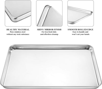 Baking Sheet with Cooling Rack Set [2 Sheets + 2 Racks], Deedro Stainless Steel Cookie Half Sheets Baking Pan Oven Tray with Rack, 17.3 x 12.3 x 1 Inch, Heavy Duty, Non-toxic, Dishwasher Safe