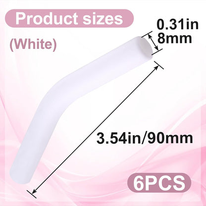 6pcs Food-Grade Silicone Metal Straw Tips, Reusable Flex Elbow Straws Cover Replacement Tips, Soft Straw Toppers Kits for 8 mm Stainless Steel Metal Straws - White