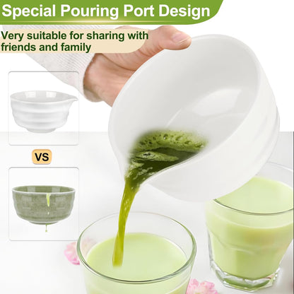 7 Pcs Matcha Whisk Set, Matcha Set with Ceramic Bowl, Bamboo Scoop, Whisk, Whisk Holder, Sifter, Spoon and Scoop Holder, Matcha Kit for Matcha Lover (White)
