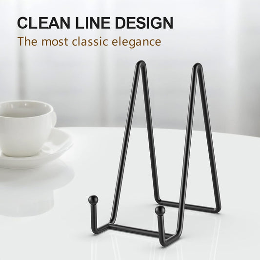 3 Pack 6 Inch Plate Stands for Display Picture - Vinyl Table Top Display, Decorative Metal Frame Holders for Book , Photo and Platter, Tabletop Art, Black 3 Packs