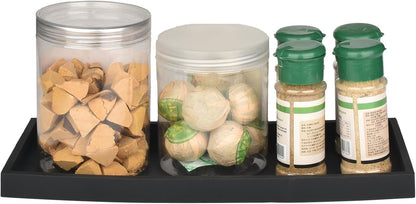 DNC Bathroom Vanity Tray for Counter, 2PC 11.8" Silicone Kitchen Sink Soap Tray for Countertop Dish Holder Dispenser Toilet Tank Desk Organizer Black