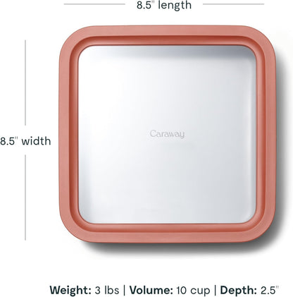 Caraway 2pc Glass Food Storage Set - 10 Cup Food Containers (2) - Ceramic Coated - Non Toxic, Non Stick Lunch Box with Lids. Dishwasher, Oven, & Microwave Safe - Perracotta