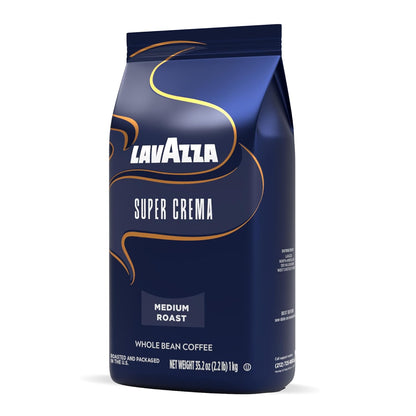 Lavazza Super Crema Whole Bean Coffee, Medium Espresso Roast, Arabica and Robusta Blend, 2.2 lb Bag (Pack of 5)