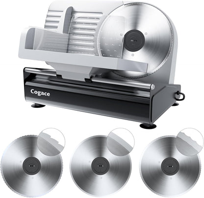 Powerful Deli Meat Slicer Machine, 200W Electric Food Slicer with 3 Types of 7.5" Stainless Steel Blades, Adjustable Thickness 0–15mm, for Meat, Cheese, Bread, Vegetables, Home Use