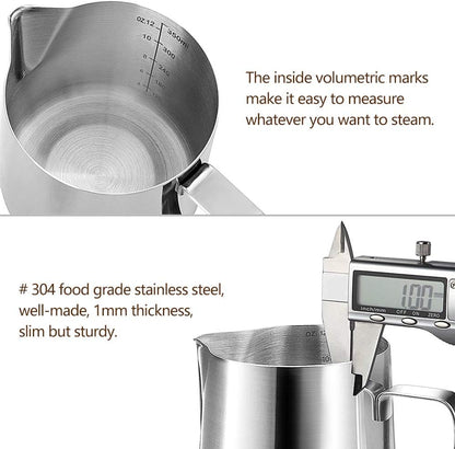 HOOMIL Milk Frothing Pitcher, 12oz/350ml Stainless Steel Steaming Pitcher Barista Milk Frother Cup Jug for Espresso Machine Coffee Cappuccino Latte Art - Silver