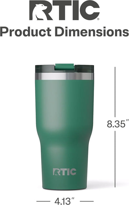 RTIC 30oz Essential Tumbler with Lid, Insulated, Stainless Steel, Metal, Double Wall Vacuum-Insulation, Ceramic Lined, Travel Cup for Iced Coffee, Tea, Hot and Cold Drink, Pine Tree